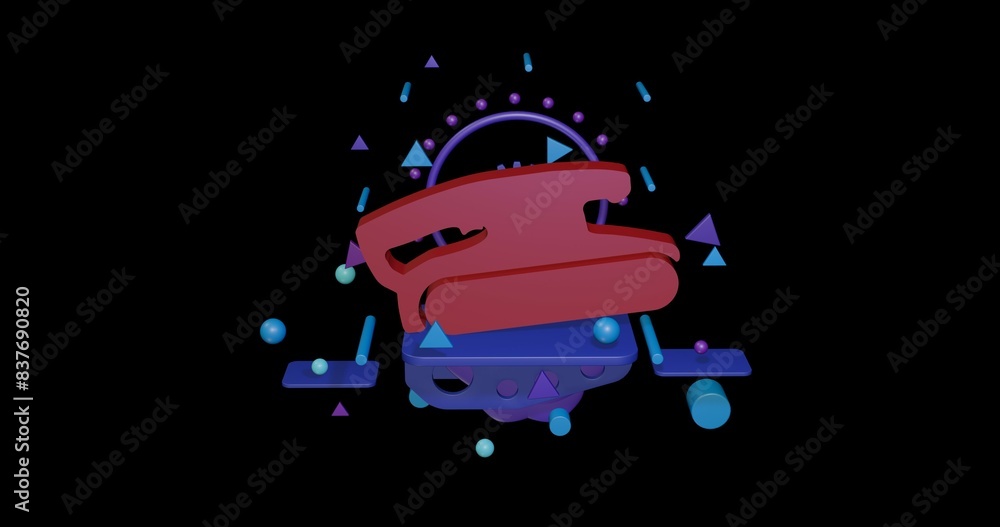 Poster red sanding symbol on a pedestal of abstract geometric shapes floating in the air. abstract concept 