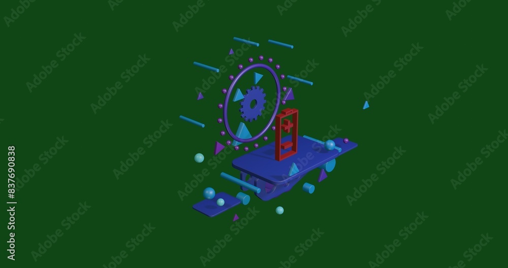 Poster red battery symbol on a pedestal of abstract geometric shapes floating in the air. abstract concept 