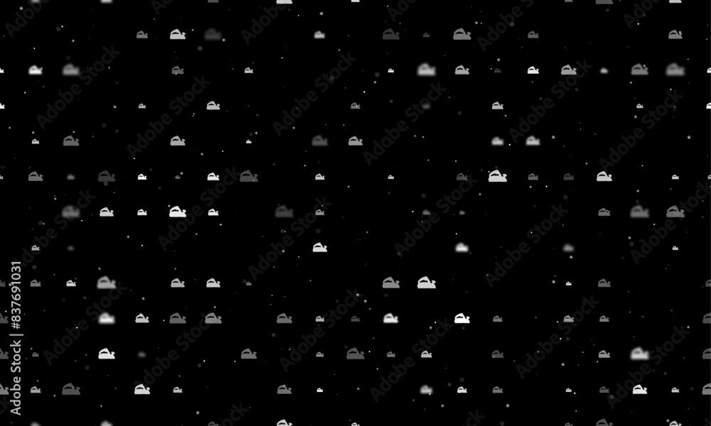 Poster seamless background pattern of evenly spaced white electric plane symbols of different sizes and opa