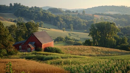 Serene Countryside Landscape: Capture the peacefulness and natural beauty of a countryside landscape,