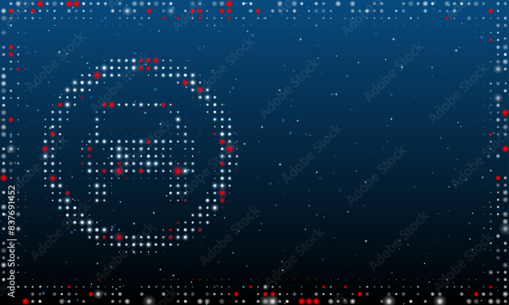 Poster on the left is the no car symbol filled with white dots. pointillism style. abstract futuristic fram