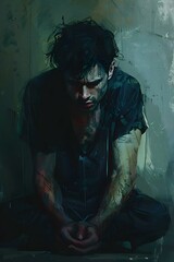 A man sits in a dark room