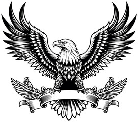 Drawing of Bald Eagle with Outstretched Wings with Banner