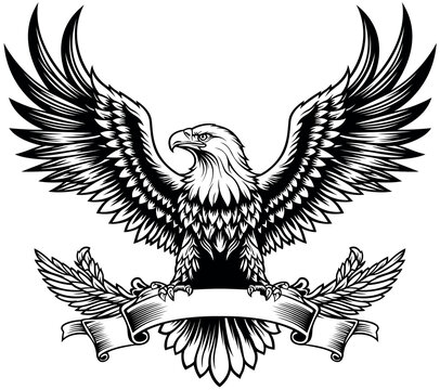 Drawing of Bald Eagle with Outstretched Wings with Banner