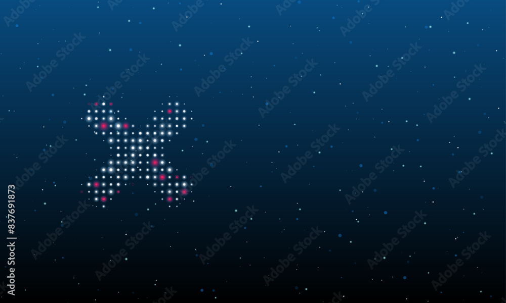 Poster on the left is the multiplication symbol filled with white dots. background pattern from dots and ci