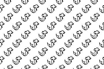 Seamless pattern completely filled with outlines of mermaid symbols. Elements are evenly spaced. Vector illustration on white background