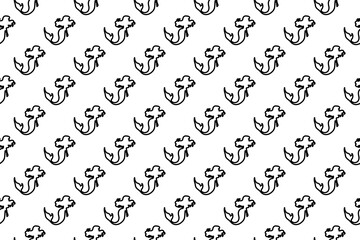 Seamless pattern completely filled with outlines of mermaid symbols. Elements are evenly spaced. Illustration on transparent background
