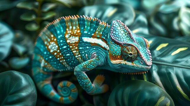 Concept of change and adaptation, chameleon blending into surroundings, symbolizing flexibility