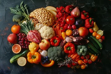 Beautifully Displayed Brain-Boosting Foods: Nutritious and Inviting, 5 food groups.