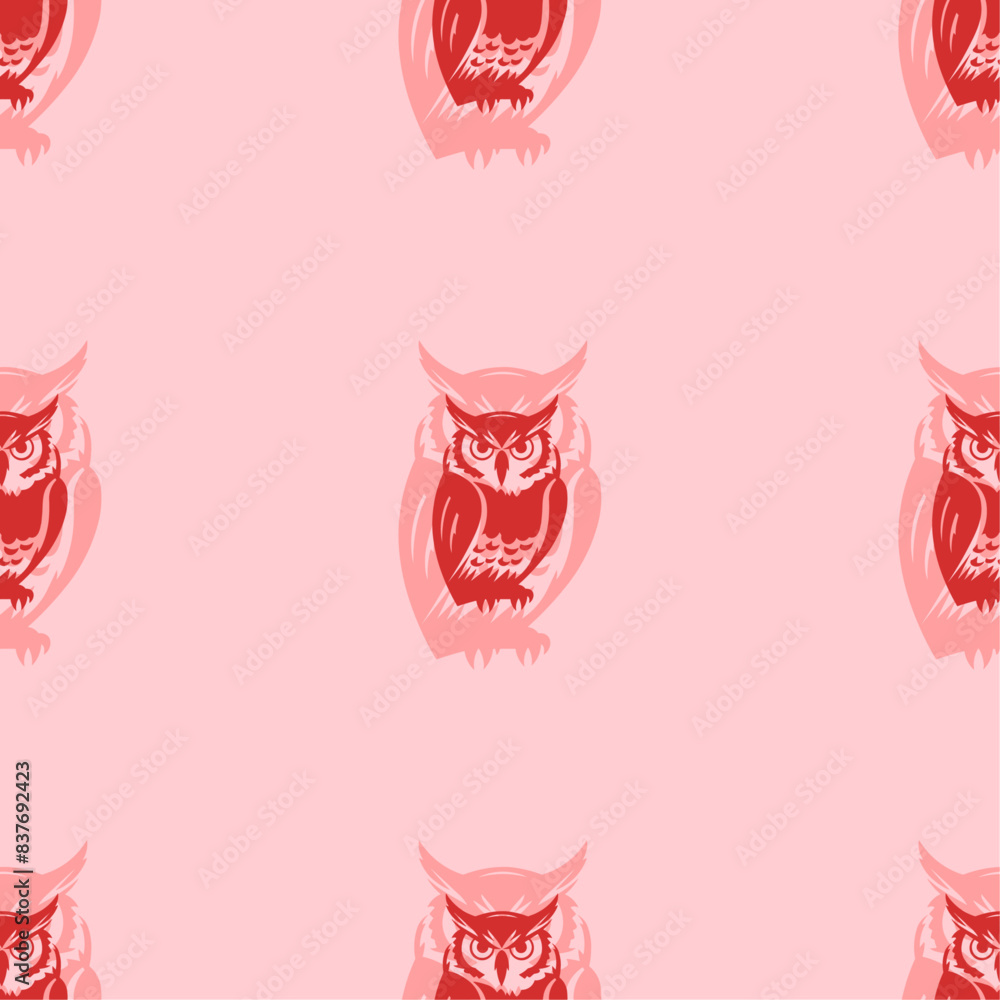 Poster seamless pattern of large isolated red owl symbols. the elements are evenly spaced. vector illustrat