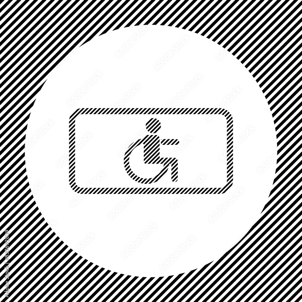 Aufkleber a large disabled road sign in the center as a hatch of black lines on a white circle. interlaced eff