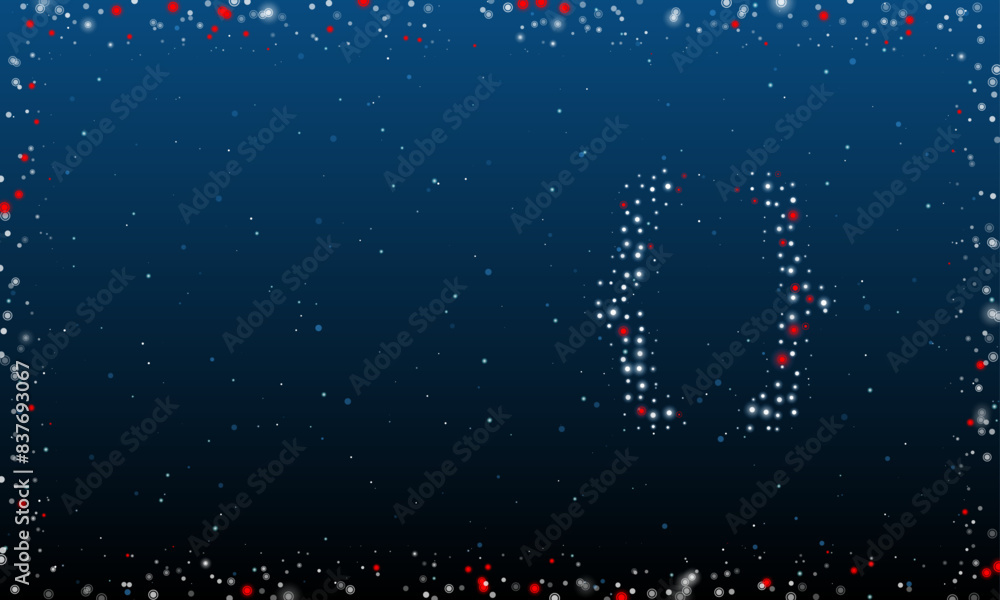 Poster on the right is the curly brackets symbol filled with white dots. pointillism style. abstract futuri