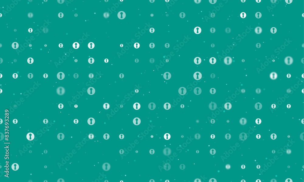 Poster seamless background pattern of evenly spaced white keyhole symbols of different sizes and opacity. v