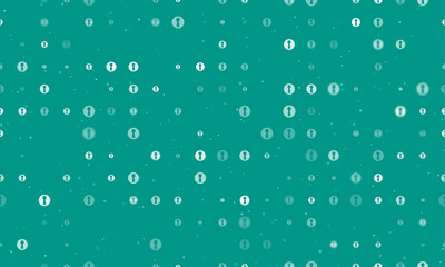 Seamless background pattern of evenly spaced white keyhole symbols of different sizes and opacity. Vector illustration on teal background with stars