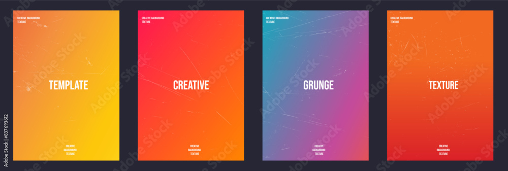 Poster grunge poster with gradient color background vector set. distressed minimalist soft color cover temp