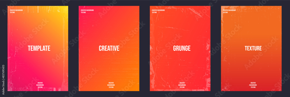 Poster grunge poster with gradient color background vector set. distressed minimalist soft color cover temp
