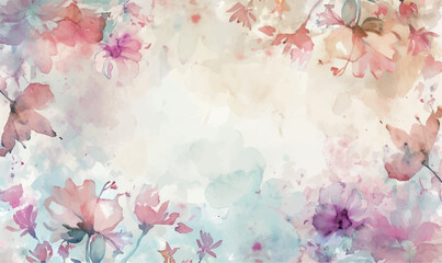 pink flowers background, watercolor, elegance frame, template for design