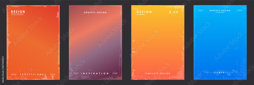 Poster abstract gradient grunge and texture poster background vector set. cover template with vibrant persp