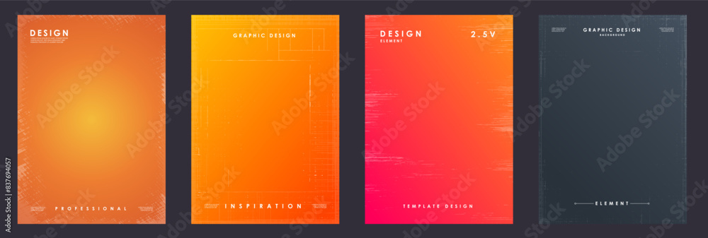 Poster grunge poster with gradient color background vector set. distressed minimalist soft color cover temp
