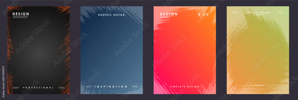 Poster abstract gradient grunge and texture poster background vector set. cover template with vibrant persp