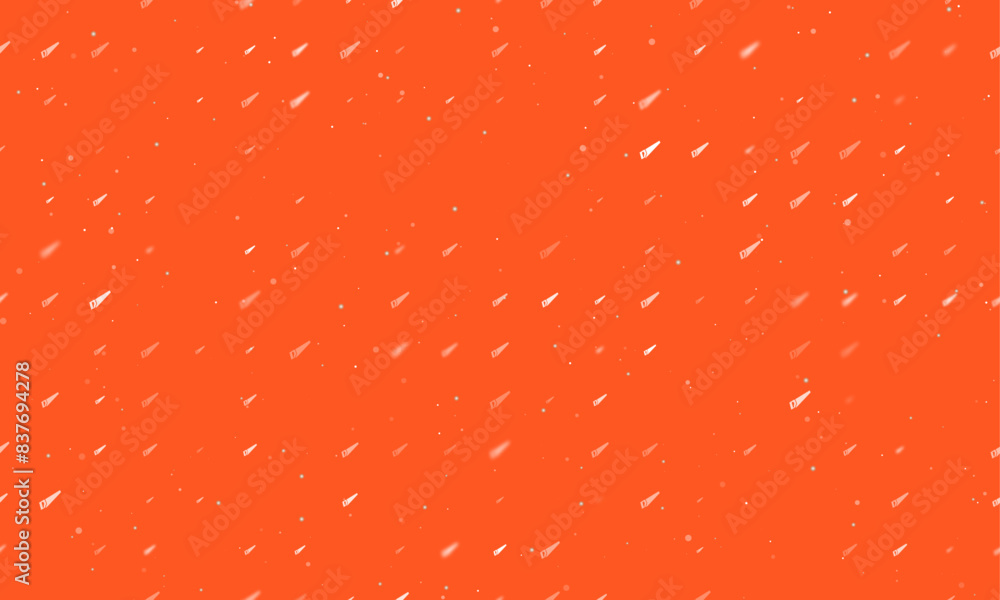 Poster seamless background pattern of evenly spaced white hand saw symbols of different sizes and opacity. 