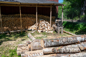 Lots of stacked firewood in Swedish garden
