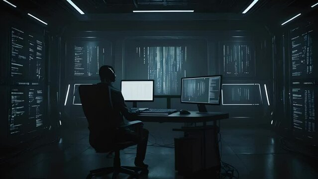 Computer programing working and operating system with virtual screen and code.