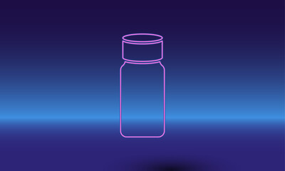 Neon salt shaker symbol on a gradient blue background. The isolated symbol is located in the bottom center. Gradient blue with light blue skyline