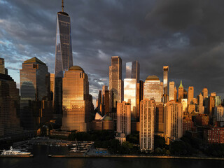 Cloud in NYC, New York City Skyline with dramatic sky. American Urban Skyscrapers USA near dramatic...