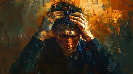 Man holding his head in anguish