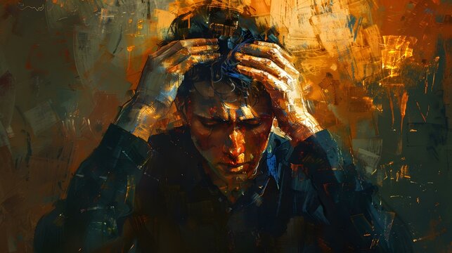 Man holding his head in anguish