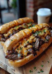 Philly Cheesesteak - Philly cheesesteak sandwich with melted cheese and onions. 