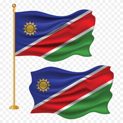 Obraz premium namibia independence day with namibian national flag waving fabric illustration png element with pole emoji and clipart transparent background