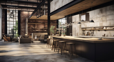 Minimalist Kitchen with Concrete and Wooden Elements