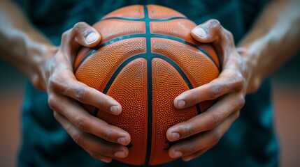 Holding the basketball.