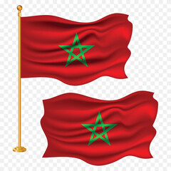 morocco independence day with morocco national flag waving fabric illustration png element with pole emoji and clipart transparent background
