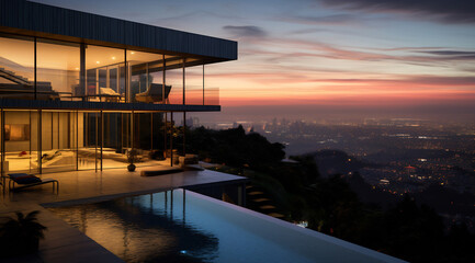 Fototapeta premium Twilight Grandeur over the City Lights