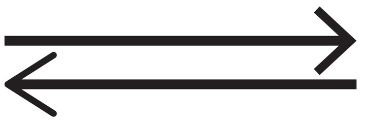 Obraz premium Straight long arrow, left thin line, black cursor, horizontal element, thick pointer vector icon isolated on white background. Simple illustration