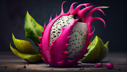 Abstract dragon fruit, Pitaya, Hylocereus and Stenocereus isolated on gradient background. Generative AI illustration
