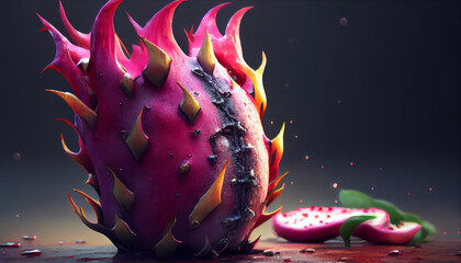 Abstract dragon fruit, Pitaya, Hylocereus and Stenocereus isolated on gradient background. Generative AI illustration