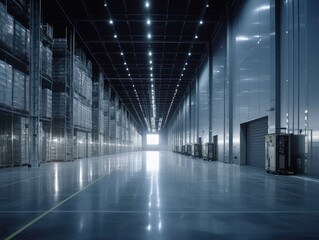 Fototapeta premium Modern Industrial Warehouse Interior with Storage Racks