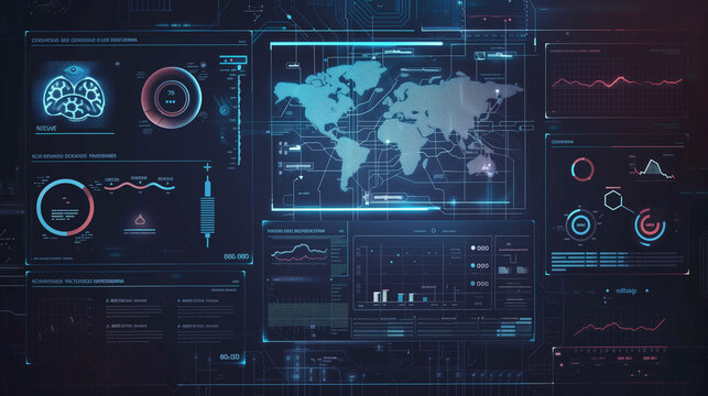 A computer monitor displays a map of the world with various data points