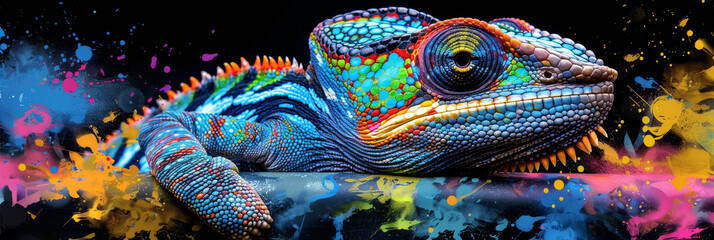 chameleon in neon colors in a pop art style