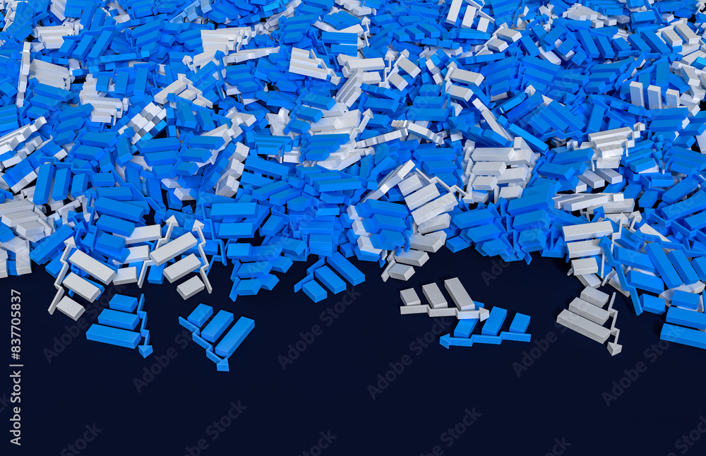 Aufkleber bar graphs with growing arrows, stacked on a dark blue background. 3d rendering