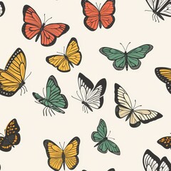 seamless Retro Butterfly Pattern on a Light Background