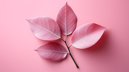 A single green petal leaf isolated on a solid pink surface, exuding a sense of tranquility and natural beauty in its simplicity