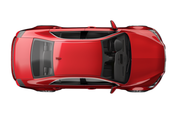 Top View Of Red Sedan Car With Transparent Background