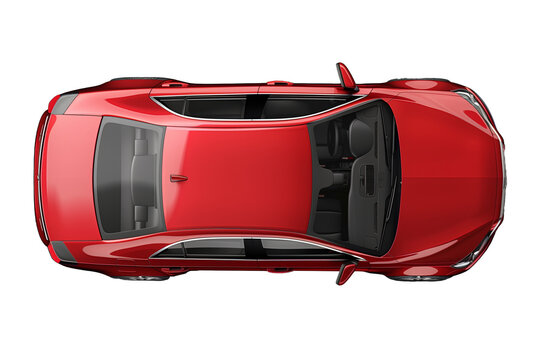 Top View Of Red Sedan Car With Transparent Background