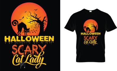 Halloween Scary Cat Lady  - Halloween Shirt Design