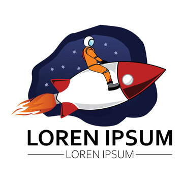 icon or logo illustration of an astronaut riding a rocket in space for businesses, companies and all other printing media